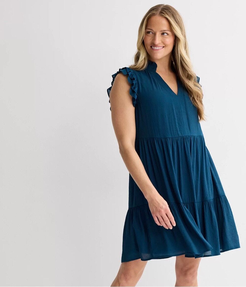 Women's UMGEE Ruffle Sleeve V-Neck Tiered Dress. Sz XL